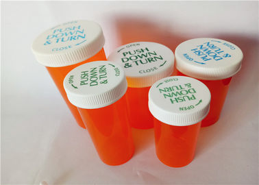 China 8 Sizes Amber Child Resistant Vials , Translucent Color Child Proof Pill Container supplier
