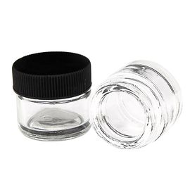 China Skin Care Transparent Glass Wax Container With Child Resistant Black Lid supplier