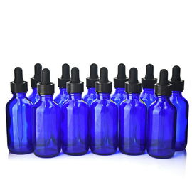 China Blue Glass Dropper Bottles With Round Bottom And Black Child Resistant Cap supplier