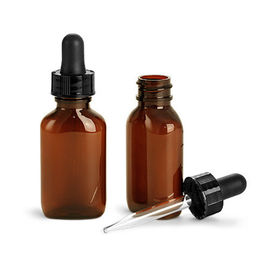 China Food Grade 30ml Amber Glass Dropper Bottles , Glass Vials With Dropper Round Shape supplier