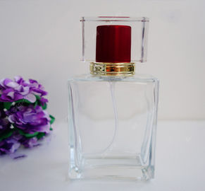 China CLear Square Glass Perfume Bottles With Childproof Cap 50ml Volume supplier