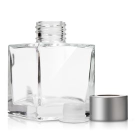 China Custom Made Glass Diffuser Bottles / Square Clear Crystal Perfume Bottle supplier